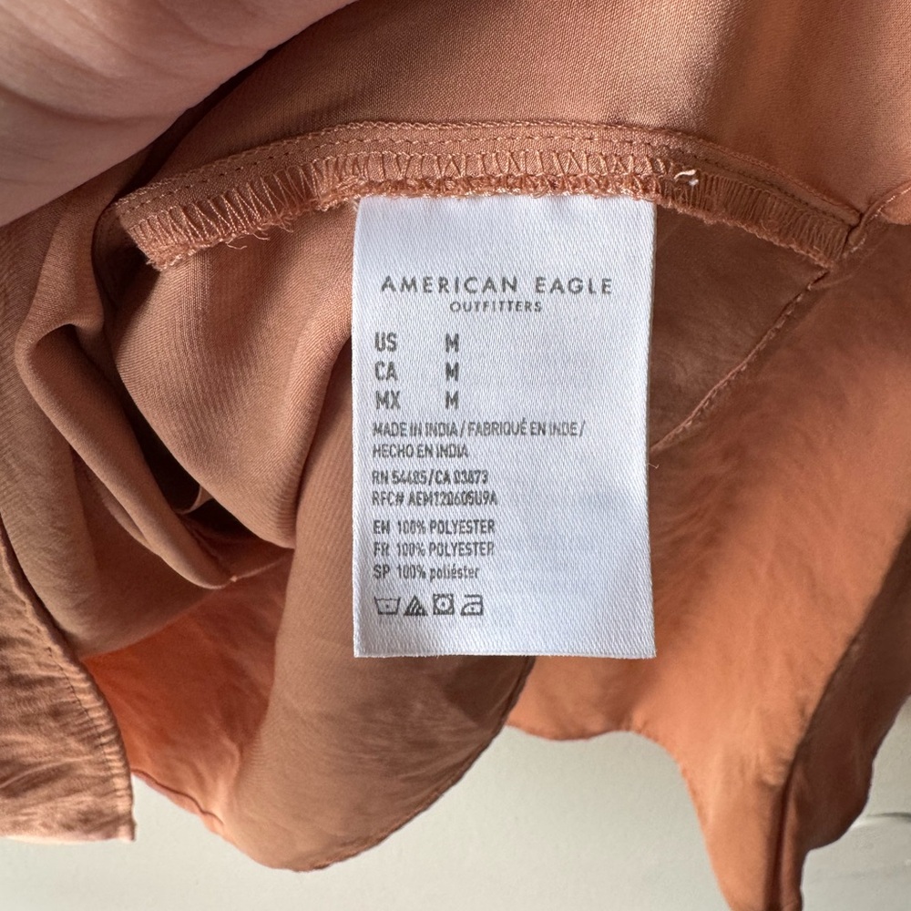 American Eagle AEO Silky Satin Camisole & Shorts Pajama Set - Peach - Picture 4 of 5